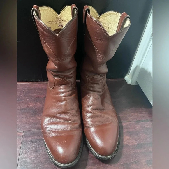 Justin Boots Mens Western Brown Leather Cowboy Sz 9.5 D Style 3404 Excellent - Picture 10 of 13